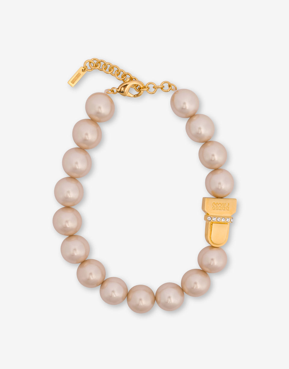 Collar corto con perlas Blanco Moschino 0