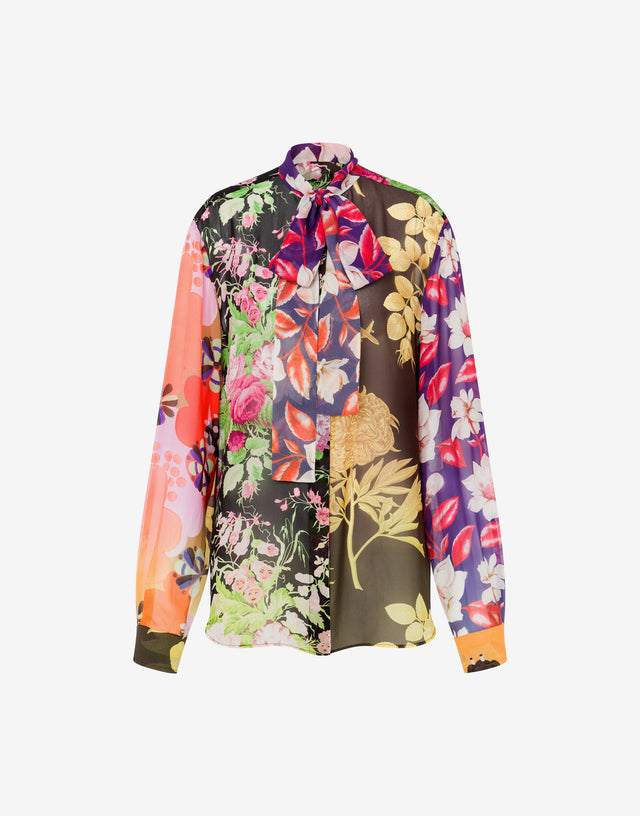 Camisa de georgette de seda estampada Multicolor Moschino 0