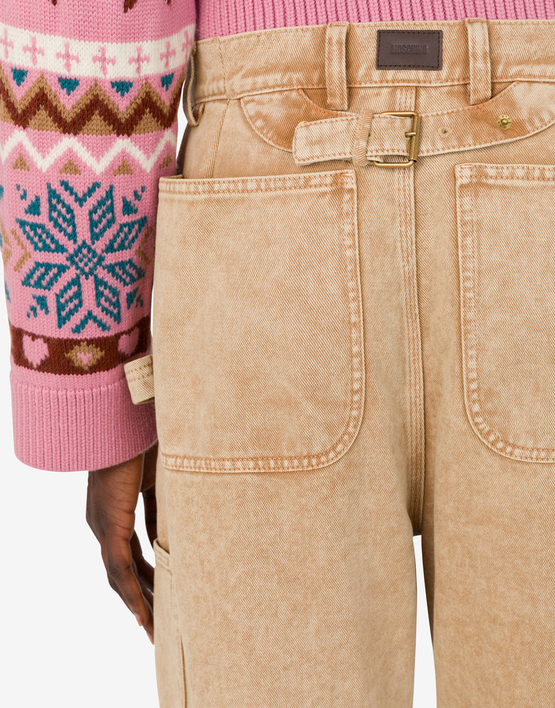 Pantalones de drill teñidos en prenda Beige Moschino 4
