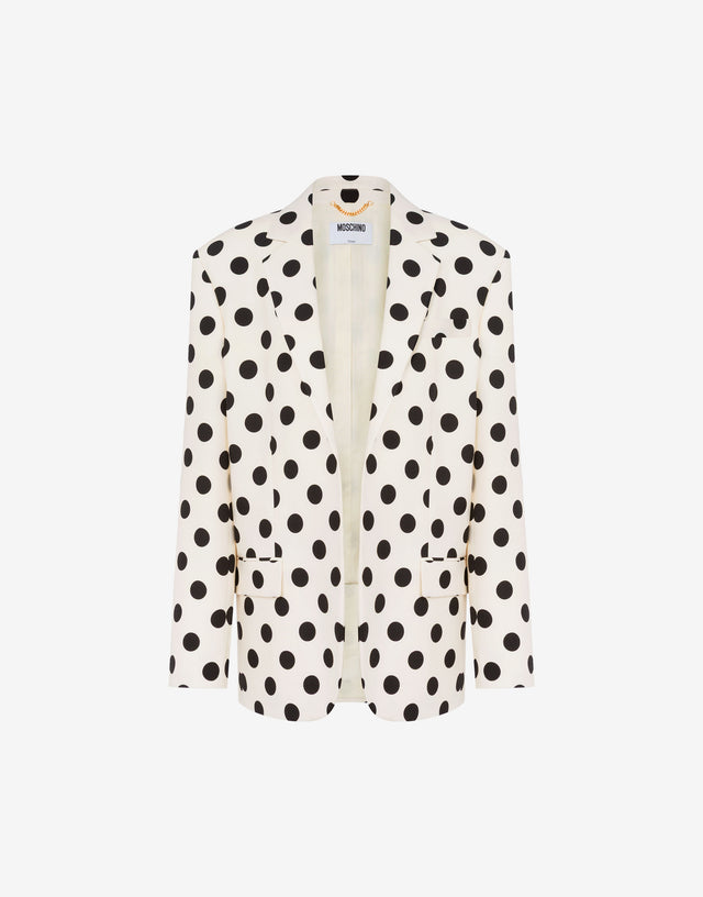 Polka Dots Printed Wool Jacket Ivory Moschino 0