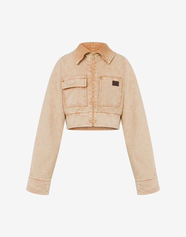 Garment-dyed drill jacket Beige Moschino 0