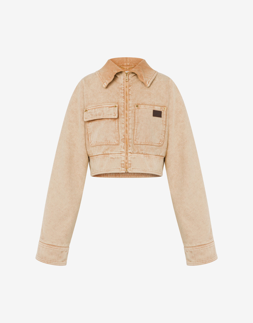 Garment-dyed drill jacket Beige Moschino 0