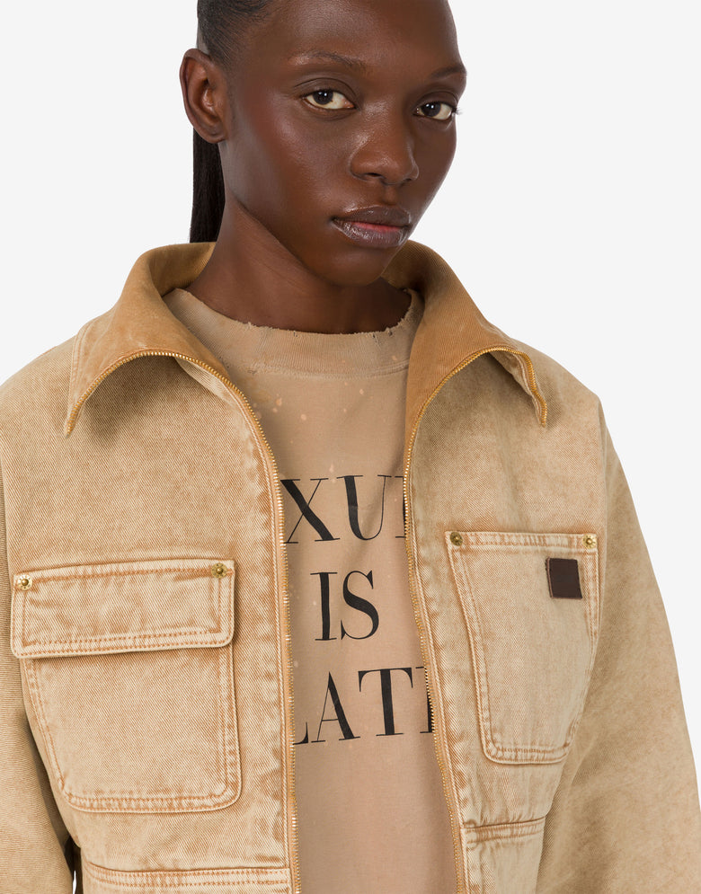 Garment-dyed drill jacket Beige Moschino 3