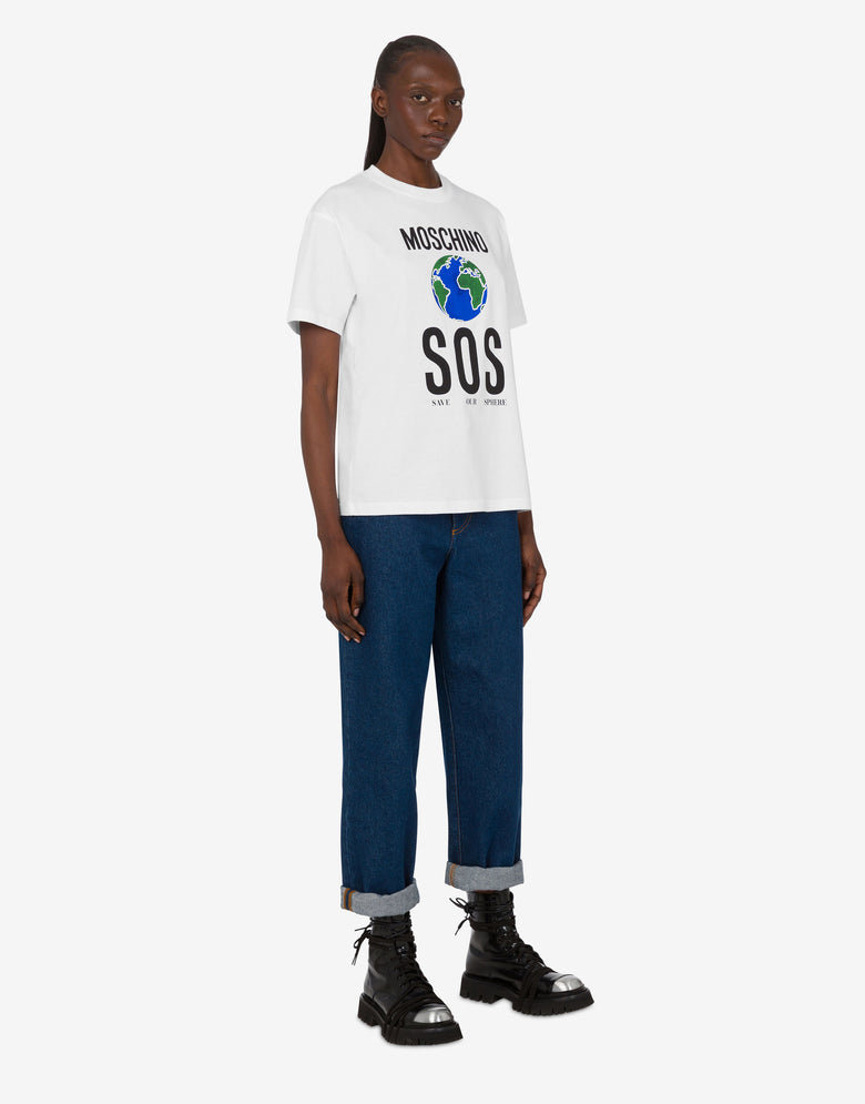 Camiseta estampada de punto de algodón orgánico Blanco Moschino 1
