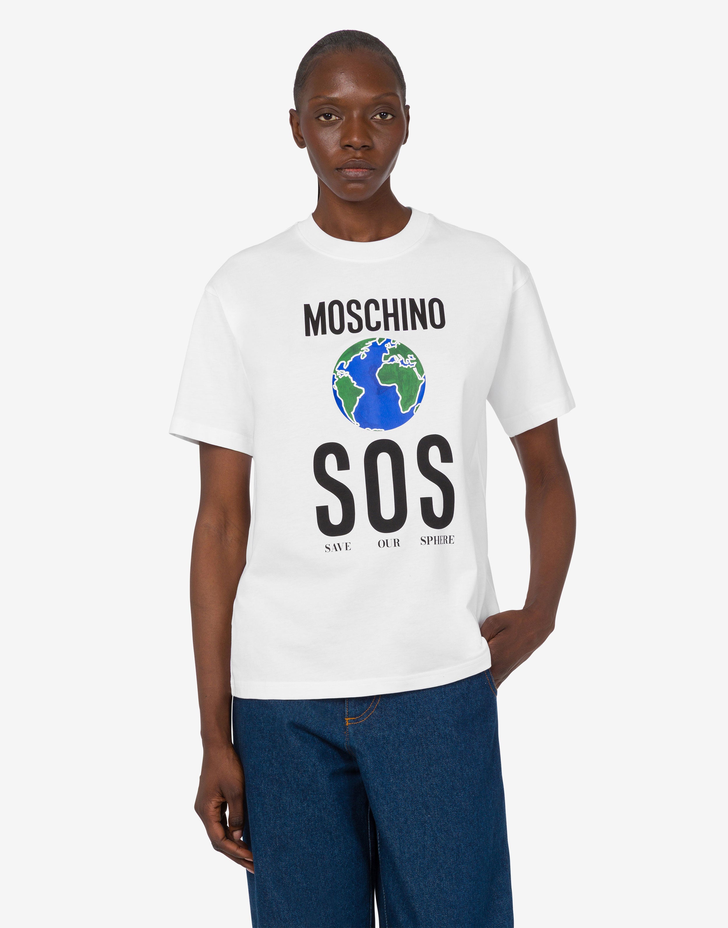 【新品】MOSCHINO ワッペン風半袖トップス Printed organic cotton jersey T-shirt | Moschino