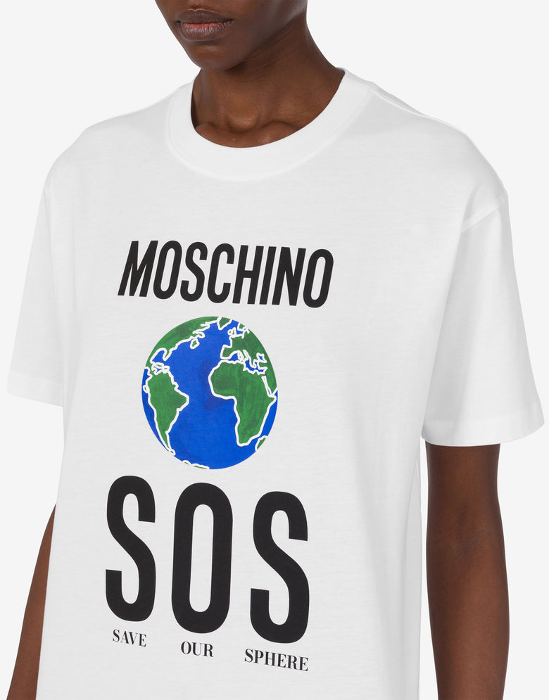 Camiseta estampada de punto de algodón orgánico Blanco Moschino 4