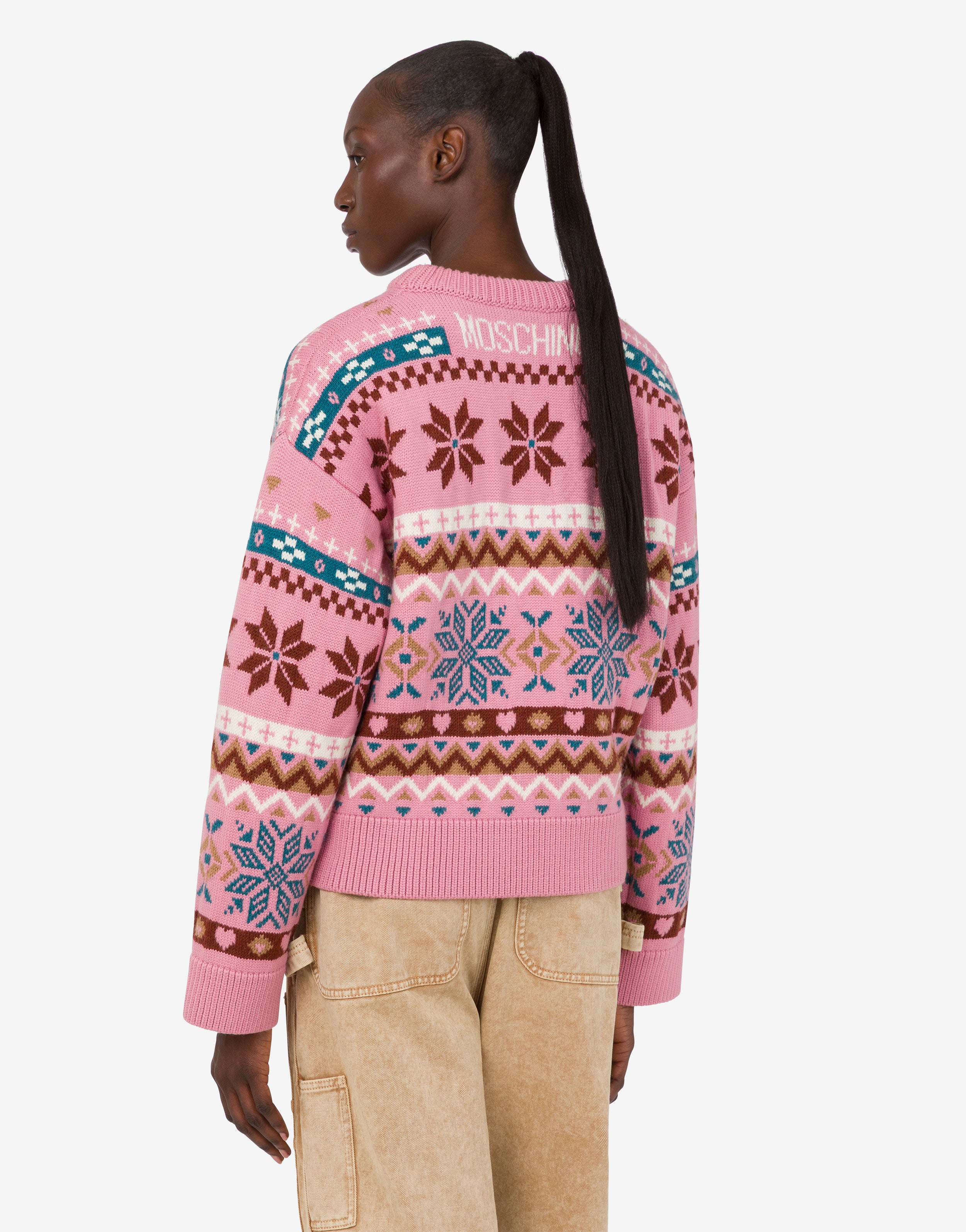 新品モスキーノMOSCHINOカシミヤセーター ピンク  #40 Merino wool pullover | Moschino