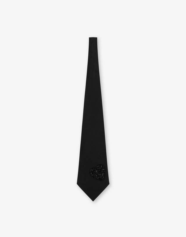 Embroidered cotton poplin tie Black Moschino 0