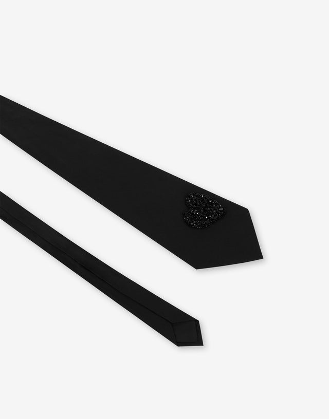 Embroidered cotton poplin tie Black Moschino 1