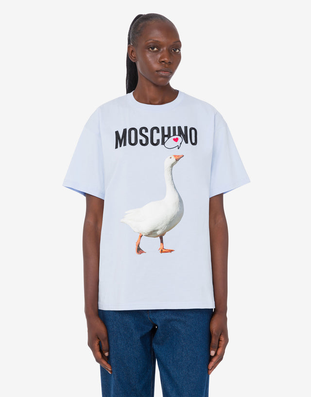 Camiseta de punto de algodón orgánico Goose Celeste Moschino 1