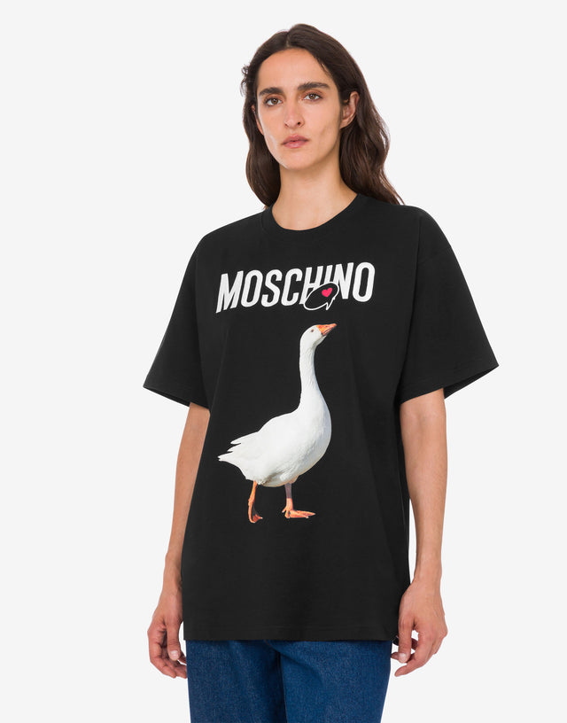 Camiseta de punto de algodón orgánico Goose Negro Moschino 0