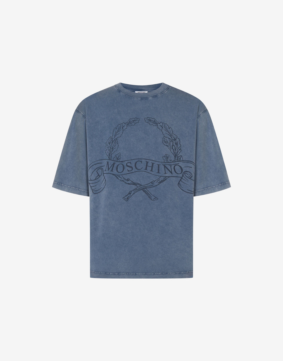Camiseta de punto de algodón orgánico Laurel Crown Azul Moschino 0