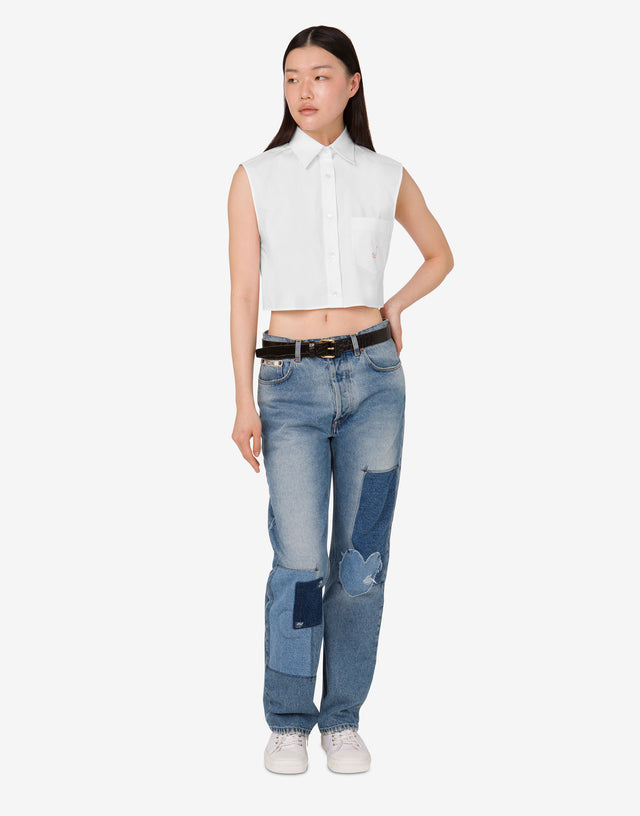 Camisa corta de popelín de algodón Goose Blanco Moschino 1