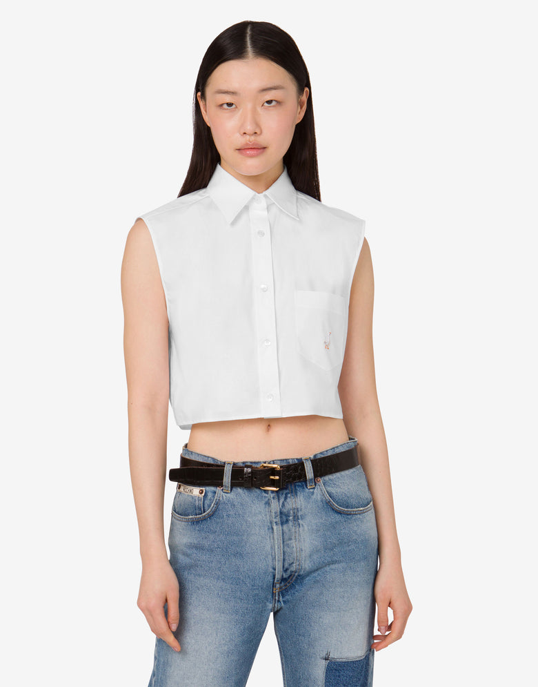 Camisa corta de popelín de algodón Goose Blanco Moschino 2