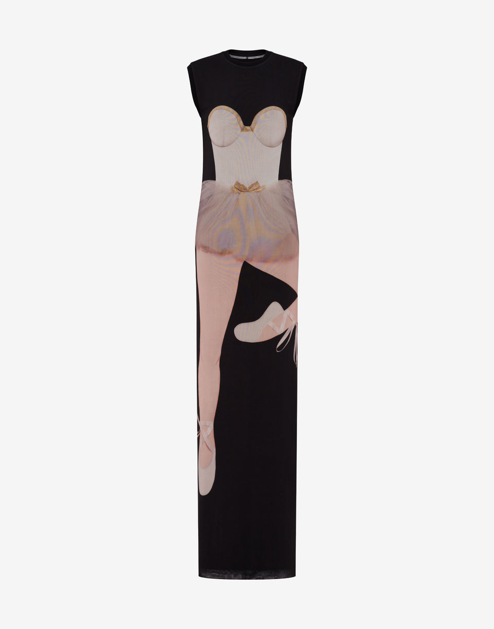 Printed stretch tulle dress Black Moschino 0