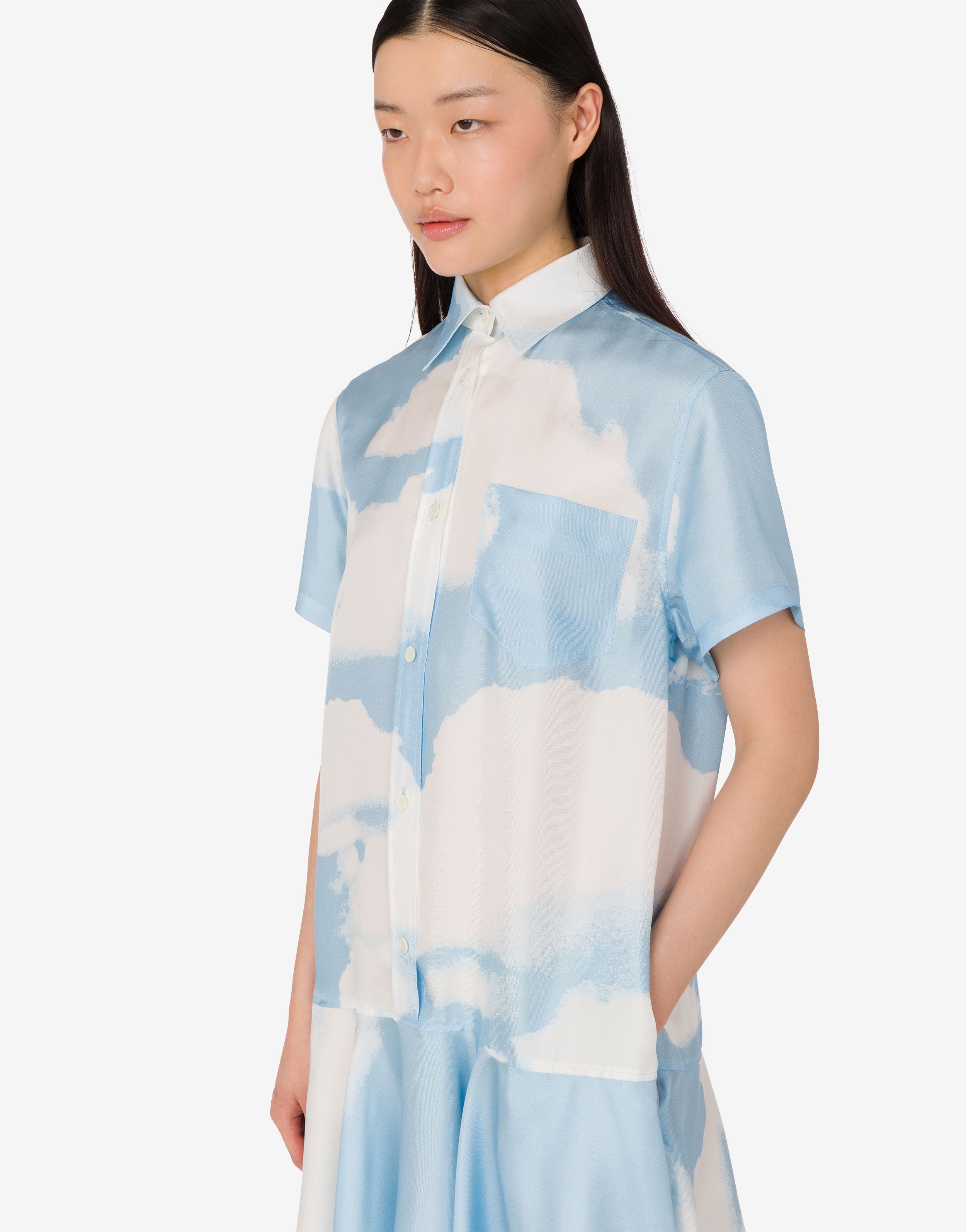 Silk twill dress Archive Clouds | Moschino