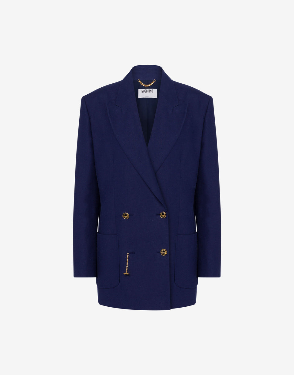 Cotton shantung jacket Laurel Crown Dark blue Moschino 0