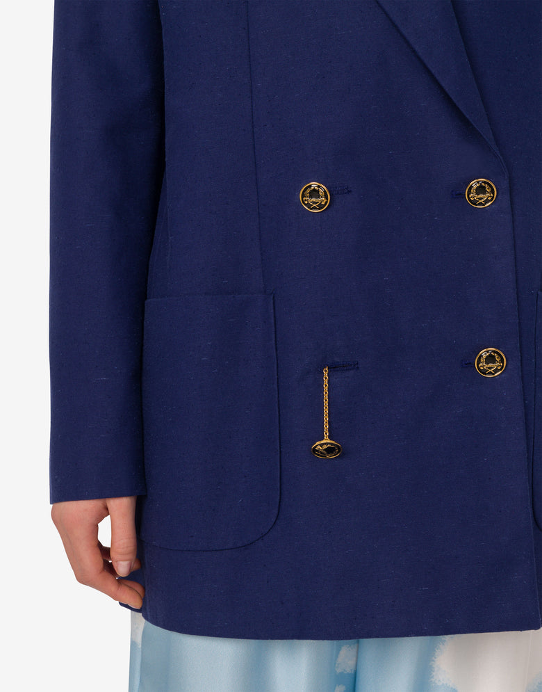 Cotton shantung jacket Laurel Crown Dark blue Moschino 3