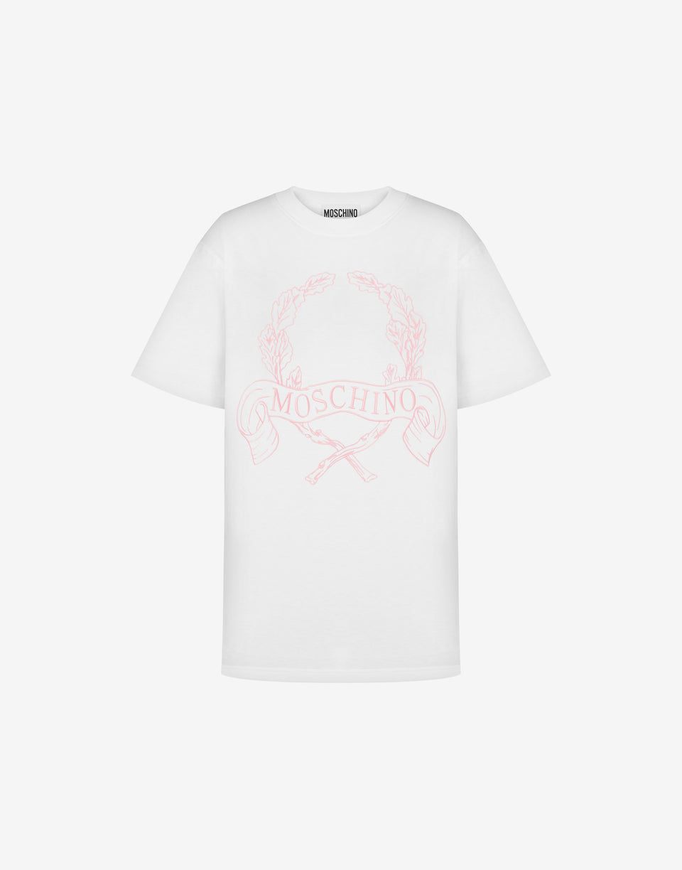 Camiseta de punto de algodón orgánico Laurel Crown Blanco Moschino 0