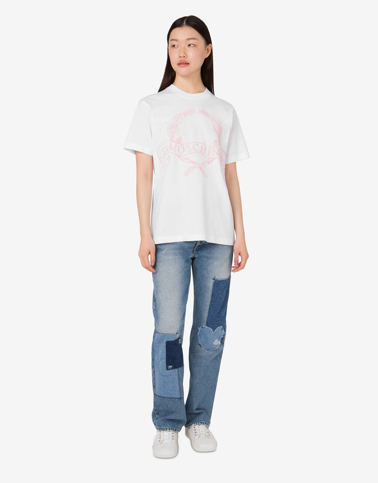 Camiseta de punto de algodón orgánico Laurel Crown Blanco Moschino 1