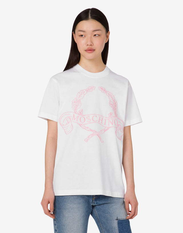 Organic cotton jersey T-shirt Laurel Crown White Moschino 0