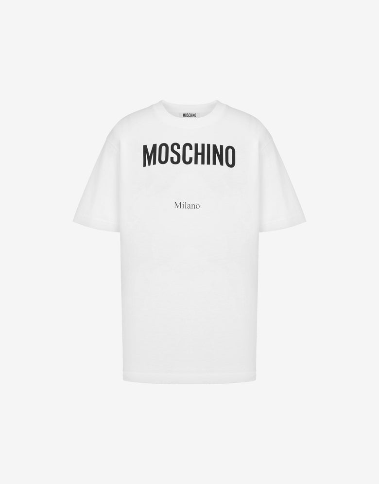 Camiseta estampada de punto de algodón orgánico Blanco Moschino 1