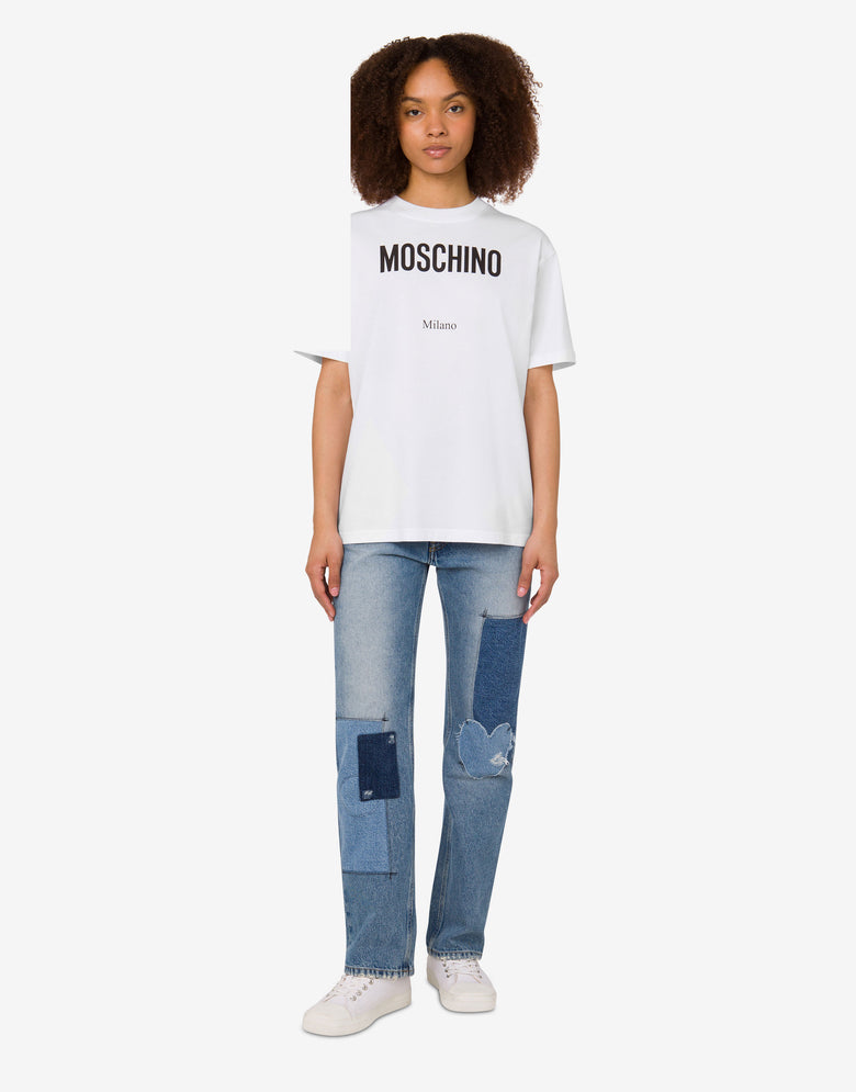 Printed organic cotton jersey T-shirt White Moschino 1
