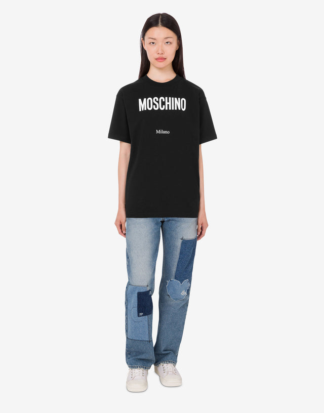 Camiseta estampada de punto de algodón orgánico Negro Moschino 1