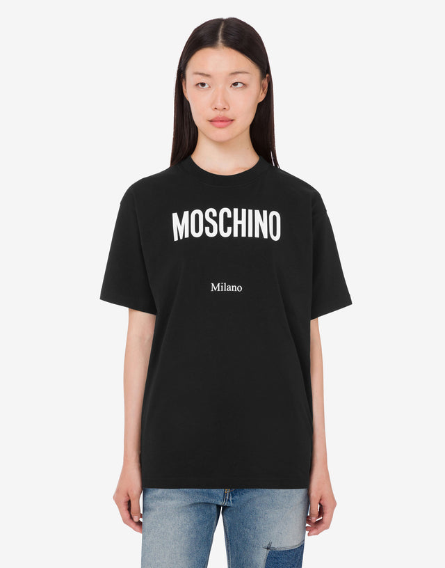Printed organic cotton jersey T-shirt Black Moschino 0
