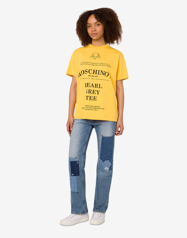 Printed organic cotton jersey T-shirt Yellow Moschino 1
