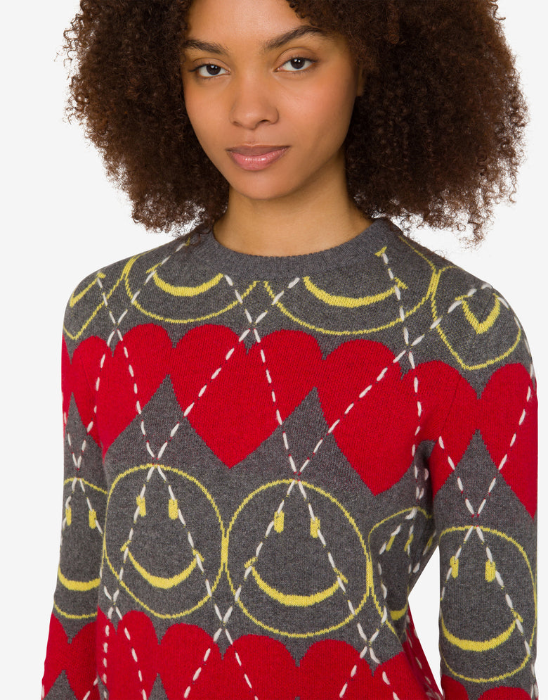 Wool blend pullover Smiley® Grey Moschino 4