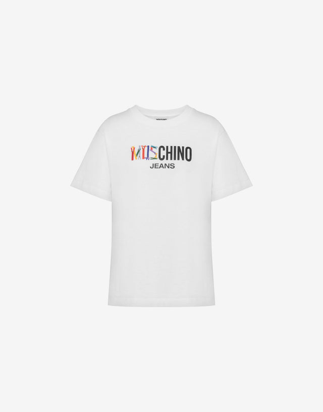 Camiseta de jersey de algodón estampado Blanco Moschino Jeans 0