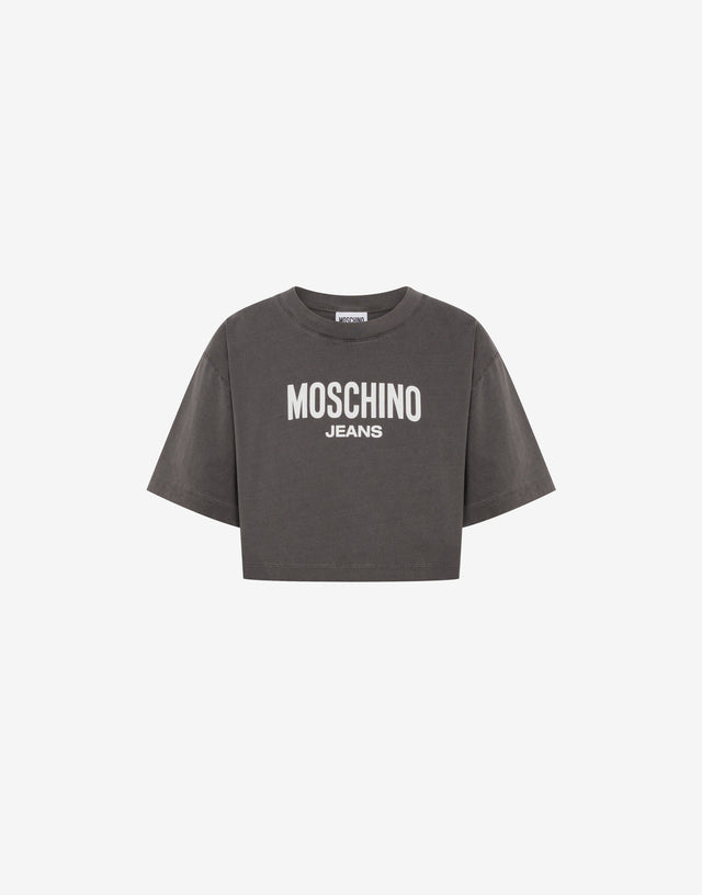 Camiseta corta estampada de jersey de algodón Gris oscuro Moschino Jeans 0