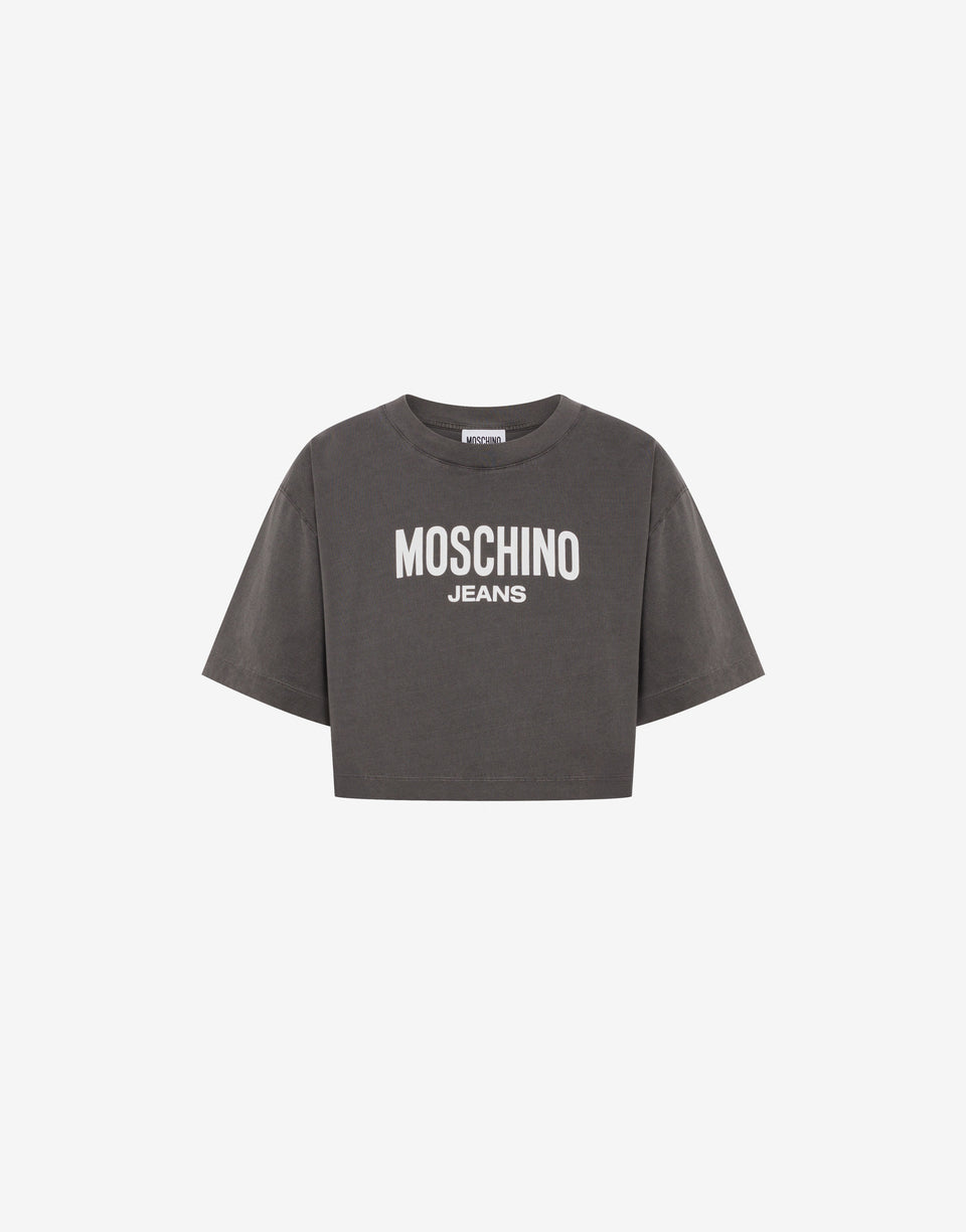 棉质针织短款T恤，印有对比色logo 深灰色 Moschino Jeans 0
