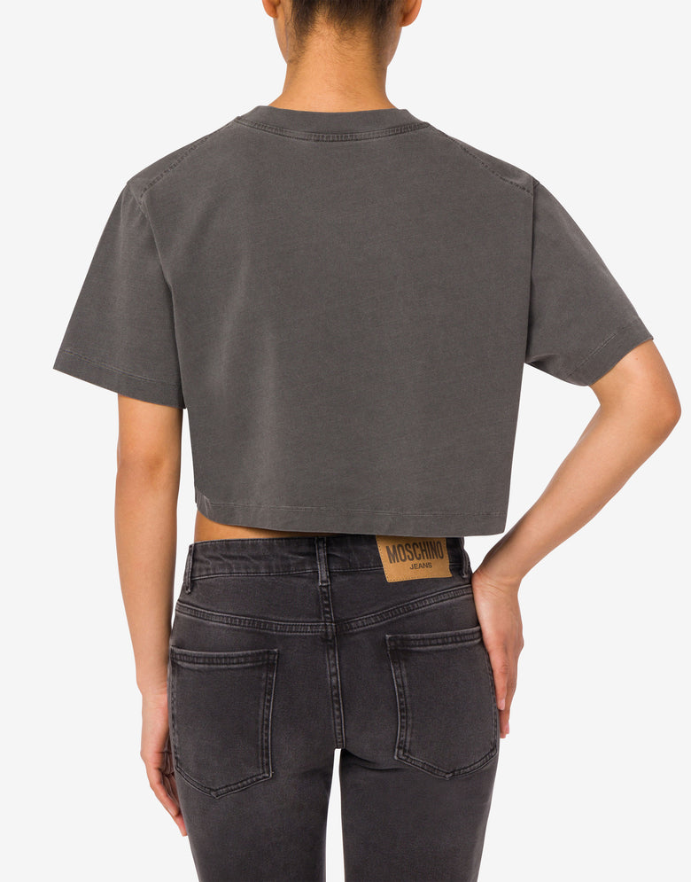 棉质针织短款T恤，印有对比色logo 深灰色 Moschino Jeans 2