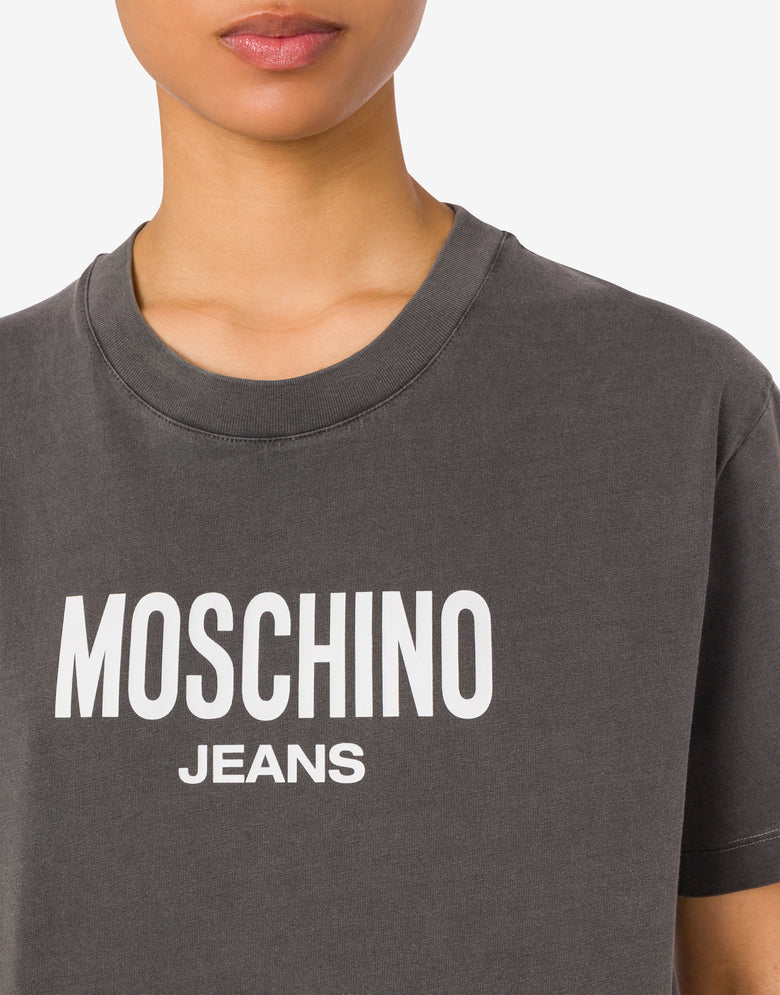 棉质针织短款T恤，印有对比色logo 深灰色 Moschino Jeans 3