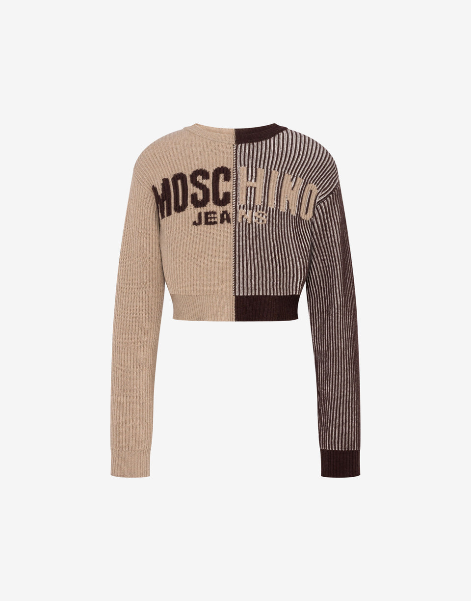 Jersey corto de mezcla de lana con incrustaciones Marrón Moschino Jeans 0