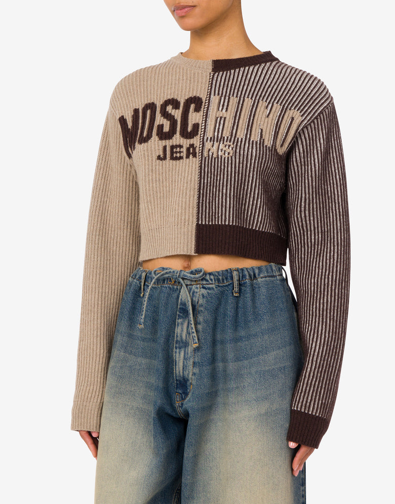 Jersey corto de mezcla de lana con incrustaciones Marrón Moschino Jeans 1