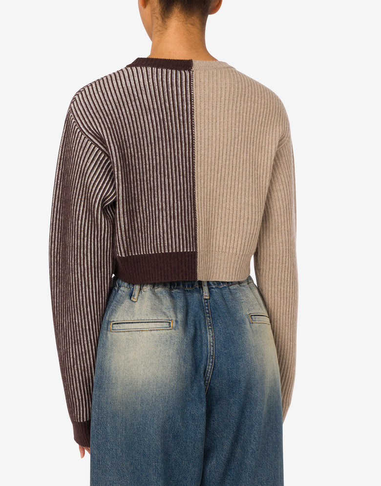 Jersey corto de mezcla de lana con incrustaciones Marrón Moschino Jeans 2