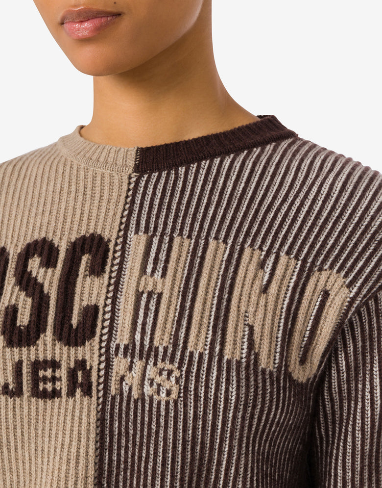 Jersey corto de mezcla de lana con incrustaciones Marrón Moschino Jeans 3