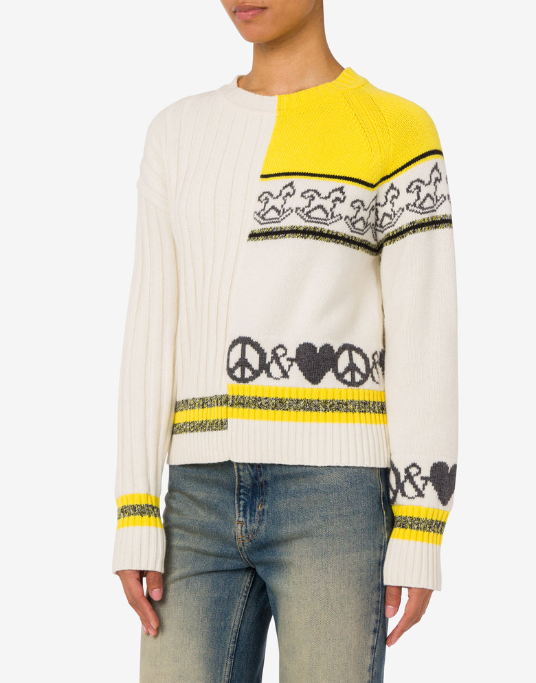 Jersey de mezcla de lana con incrustaciones Marfil Moschino Jeans 1