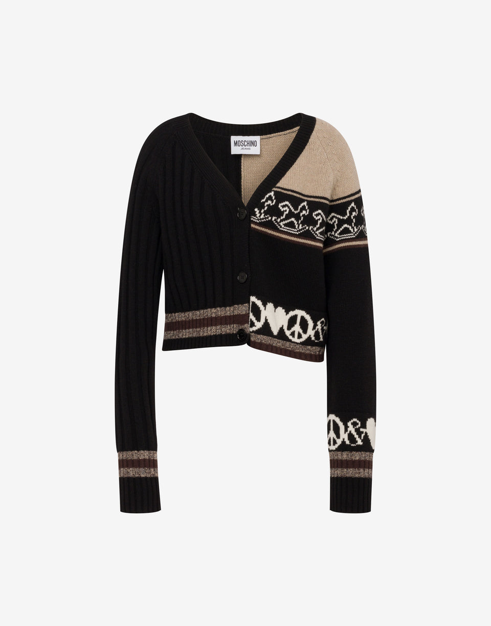 Cardigan de mezcla de lana con incrustaciones Negro Moschino Jeans 0
