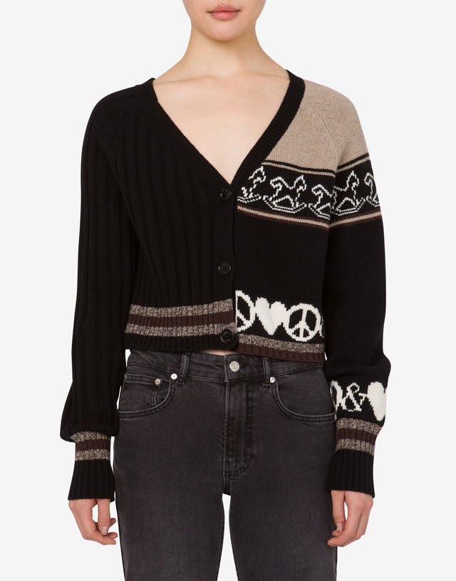 Cardigan de mezcla de lana con incrustaciones Negro Moschino Jeans 1