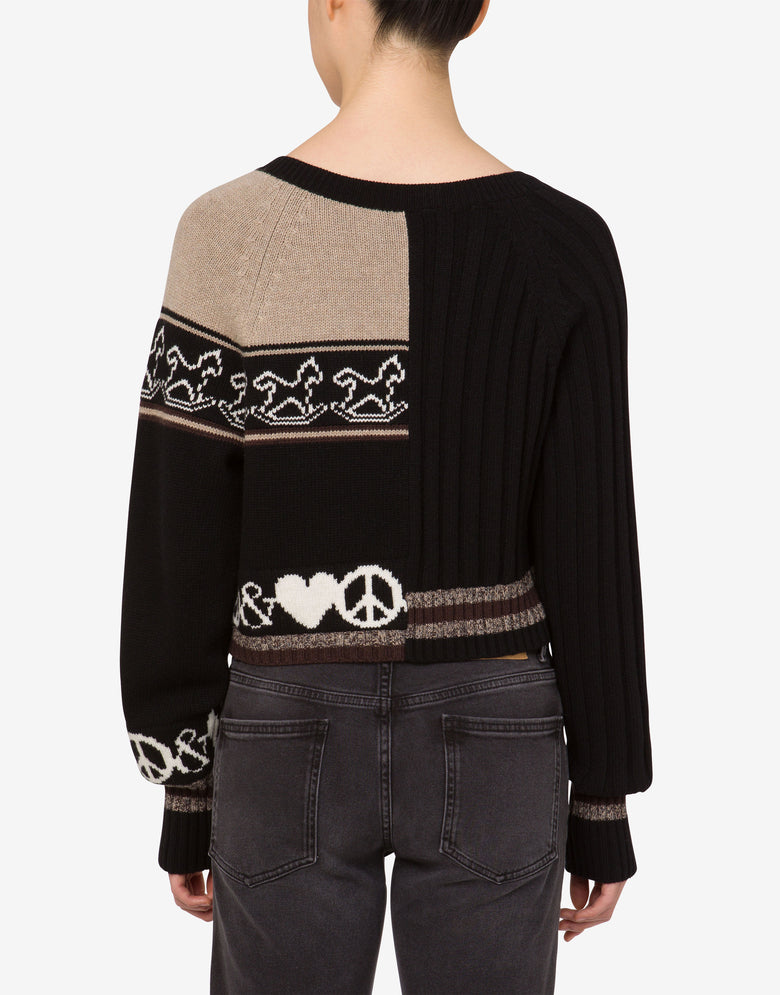 Cardigan de mezcla de lana con incrustaciones Negro Moschino Jeans 2