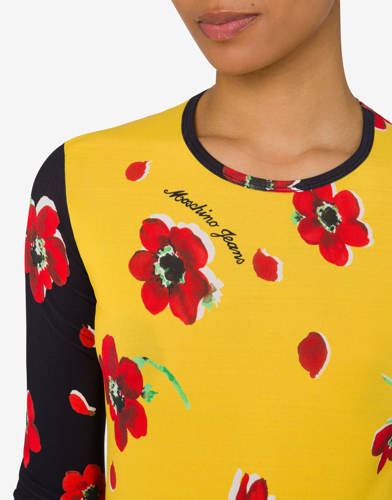 Printed stretch jersey T-shirt Yellow Moschino Jeans 3