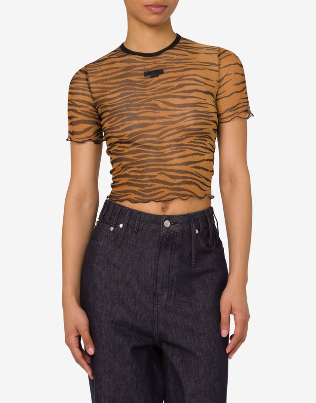 Camiseta corta de tul estampada Marrón Moschino Jeans 1