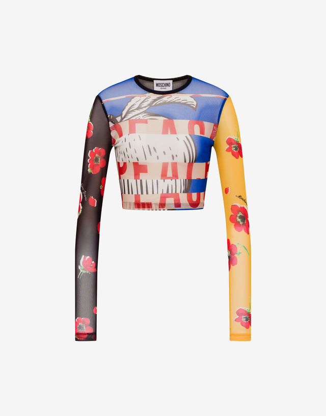Camiseta corta estampada de tul Multicolor Moschino Jeans 0