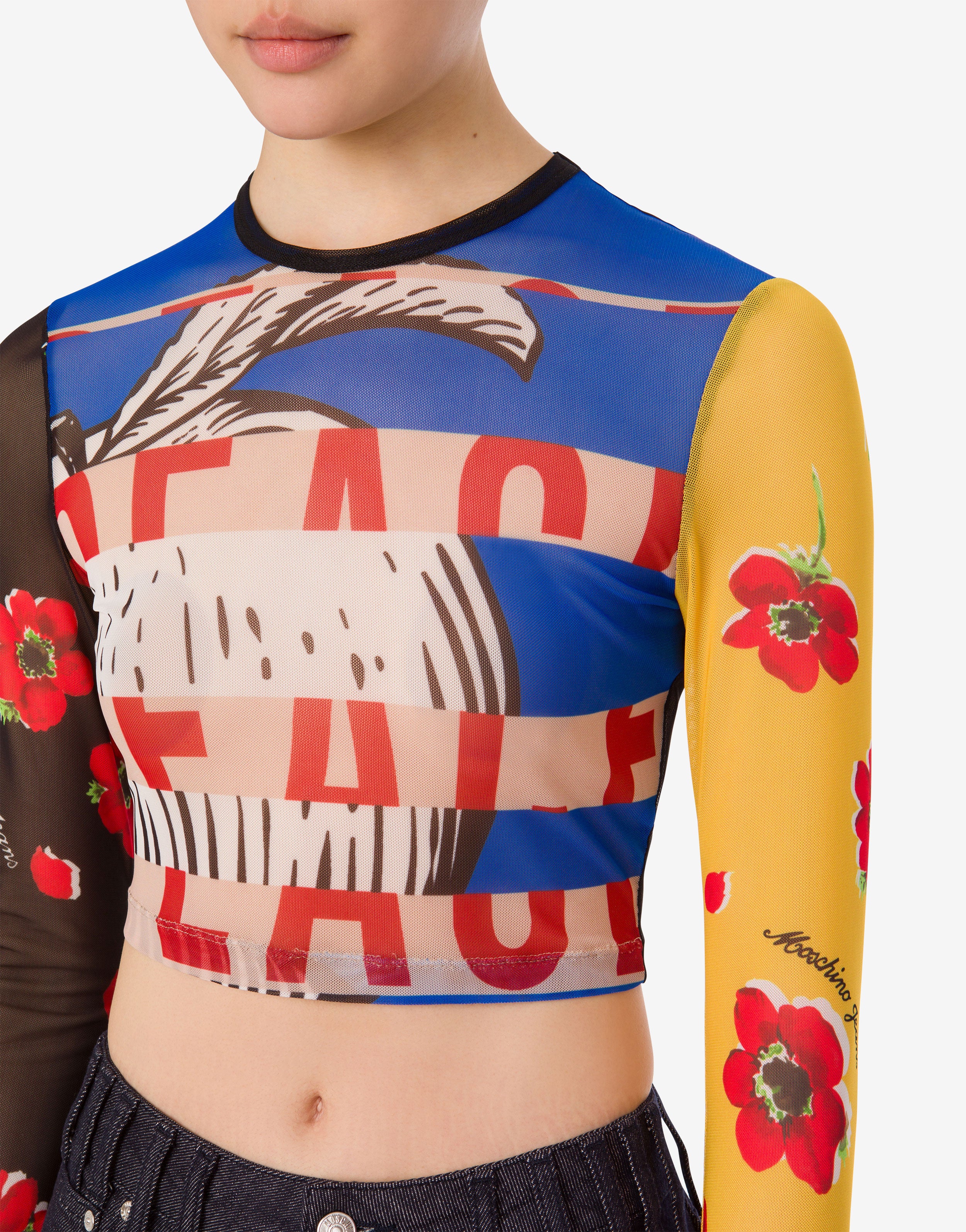 Printed tulle crop top Moschino Jeans | Moschino