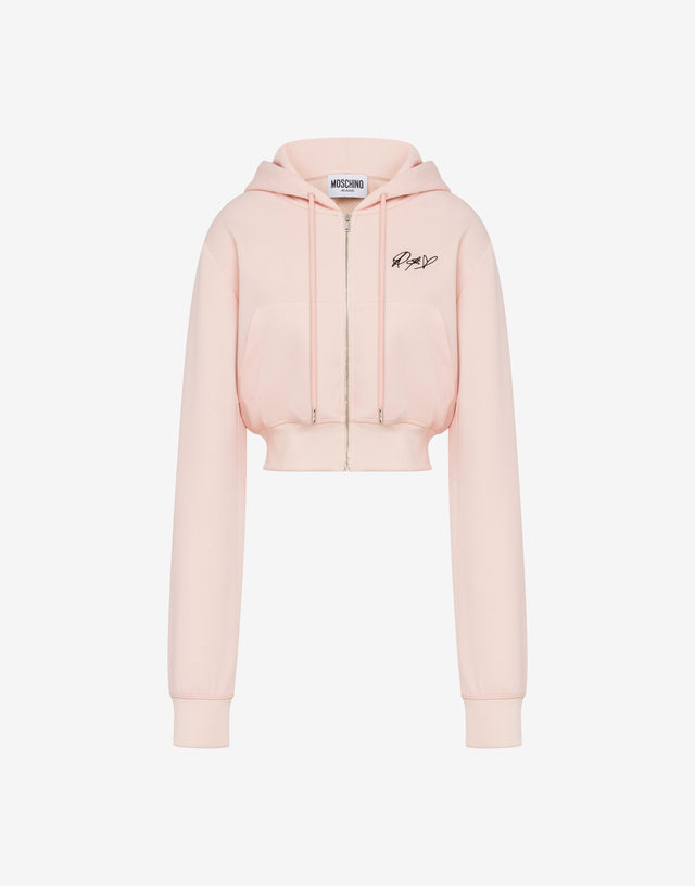 Sudadera corta de algodón bordada Rosa pastel Moschino Jeans 0