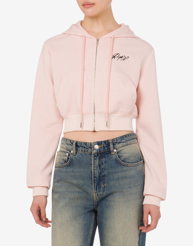 Sudadera corta de algodón bordada Rosa pastel Moschino Jeans 1